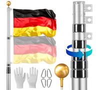 VEVOR Kit de mât de drapeau télescopique 9140 mm, mât de drapeau allemand en alliage d'aluminium dans sol pour extérieur, mât de drapeau à 3 modes d'affichage avec accessoires professionnels, argent