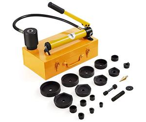 VEVOR Kit de Perforation Hydraulique 15 T 10 Poinçons 22-114 mm Poinçonneuse Hydraulique Manuelle avec Coffret Poignée Ergonomique Positionnement Précis Outil de Poinçonnage Métal Inox Alu Plastique