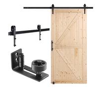 VEVOR Kit de porte de grange et de quincaillerie, 1066,8 x 2133,6 mm, porte de grange coulissante en bois, silencieuse, avec guide au sol 8 en 1 et poignée de porte, dalle lambrissée en bois d'épicéa