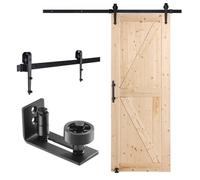 VEVOR Kit de porte de grange et de quincaillerie, 762 x 2133,6 mm, porte de grange coulissante en bois, silencieuse, avec guide au sol 8 en 1 et poignée de porte, dalle lambrissée en bois d'épicéa
