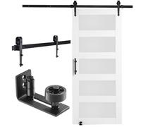 VEVOR Kit de porte de grange et de quincaillerie, 914,4 x 2133,6 mm, porte de grange coulissante en bois et verre, avec guide au sol 8 en 1 et poignée de porte, dalle en bois d'épicéa et verre dépoli