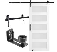 VEVOR Kit de porte de grange et de quincaillerie, 914,4 x 2133,6 mm, porte de grange coulissante en bois et verre, avec guide au sol 8 en 1 et poignée de porte, dalle en bois d'épicéa et verre dépoli