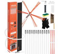 VEVOR Kit de Ramonage 12 m Brosse Ramonage Cheminée Extensible Outil de Nettoyage Flexible 90° pour Conduits de Cheminées Carrées Rectangulaires Arquées, avec Brosses Rechange, Lunettes de Protection