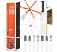 VEVOR Kit de Ramonage de Cheminée Extensible à 7 m, Kit de Nettoyage avec 2 Têtes de Brosse pour Cheminée Carrée, Rectangulaire et en Arche, Cannes Flexibles en Nylon, Brosse et Lunettes de Protection