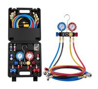VEVOR Kit de Recharge de Réfrigérant de Climatisation Automobile R134a R404A R1234yf et R22, Manomètre Frigoriste 4 Voies, pour Fluide Frigorigène, avec Tuyaux, Adaptateurs, Raccords Rapides, Coffret