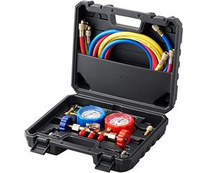 VEVOR Kit de Recharge de Réfrigérant de Climatisation R134A R22 R12 R502 Manomètre de Collecteur de Réfrigérant à 4 Voies Tuyau de Recharge avec Adaptateur Coffret Frigoriste pour Fluide Frigorigène