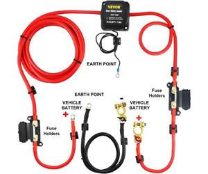 VEVOR Kit de Relais Sensible à la Tension 12 V 140 A Kit d'Isolateur de Batterie Double, Relais de Batterie Charge Divisé Universel Étanche avec Câble de Batterie de 6 m pour VTT UTV Camions Camping