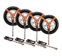 VEVOR Kit de Sangles d'Arrimage pour Jante 4PCs avec Ancrages à Chaîne, Sangles de Pneu Style Lasso 5,08x305 cm, Charge de Travail 2600 kg Résistance à la Rupture 5000 kg avec Cliquet pour Moto Camion