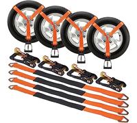 VEVOR Kit de Sangles d'Arrimage pour Jante 4PCs, Sangles de Pneu à Cliquet 5,08x305 cm, Charge de Travail de 2500 kg, Résistance à la Rupture de 5000 kg, pour Remorque Transport VTT Moto Camion SUV
