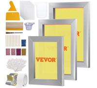 VEVOR Kit de sérigraphie, 3 cadres de sérigraphie en aluminium 15,4 x 25,4 cm, 20,4 x 35,6 cm, 110 fils de maille, 5 paillettes et raclettes de sérigraphie et films transparents pour t-shirts, impress