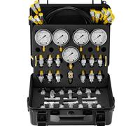 VEVOR Kit de Test de Pression Hydraulique, 10/100/250/400/600 bars, 5 Manomètres, 13 Raccords, 14 Connecteurs en T, 5 Tuyaux, Jauge avec Étui de Transport pour Excavatrices Machines de Construction