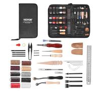 VEVOR Kit de travail du cuir, 38 pièces, outils d'artisanat du cuir avec sac de rangement en toile, pour gravure, poinçonnage, couture, estampage, découpe, pour débutants, bricoleurs et professionnels