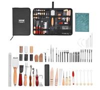 VEVOR Kit de travail du cuir, 59 pièces, outils d'artisanat du cuir avec sac de rangement en toile, pour gravure, poinçonnage, couture, estampage, découpe, pour débutants, bricoleurs et professionnels