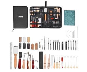 VEVOR Kit de travail du cuir, 59 pièces, outils d'artisanat du cuir avec sac de rangement en toile, pour gravure, poinçonnage, couture, estampage, découpe, pour débutants, bricoleurs et professionnels