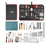 VEVOR Kit de travail du cuir, 61 pièces, outils d'artisanat du cuir avec sac de rangement en toile, pour gravure, poinçonnage, couture, estampage, découpe, pour débutants, bricoleurs et professionnels