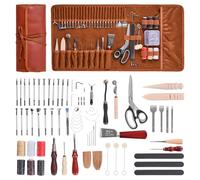 VEVOR Kit de travail du cuir, 72 pièces, outils d'artisanat du cuir avec sac de rangement portable, pour gravure, poinçonnage, couture, estampage, ponçage, pour débutants, bricoleurs et professionnels