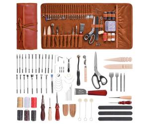 VEVOR Kit de travail du cuir, 72 pièces, outils d'artisanat du cuir avec sac de rangement portable, pour gravure, poinçonnage, couture, estampage, ponçage, pour débutants, bricoleurs et professionnels
