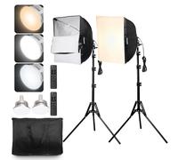 VEVOR Kit d'Éclairage Softbox Professionnel, Lot de 2, 400x400 mm, Ampoule LED 45 W, Couleur Réglable 3000-6500 K, Support Trépied, pour Studio, Photographie, Enregistrement Vidéo, Diffusion en Direct