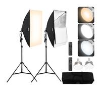 VEVOR Kit d'Éclairage Softbox Professionnel, Lot de 2, 50x70 cm, Ampoule LED 45 W, 3000-6500 K, 3 Effets Éclairage Continus, Support Trépied, Télécommande, pour Studio, Photographie, Diffusion Direct