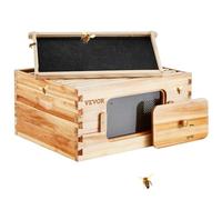 VEVOR Kit démarrage ruche avec boîte profonde, bois de cèdre enduit de cire d'abeille, kit ruche Langstroth avec 10 cadres et fondations fenêtres acrylique transparent pour apiculteurs pro débutants