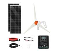 VEVOR Kit d'énergie éolienne et solaire 12V 400W, 2 panneaux solaires monocristallins 100W, éolienne 200W, contrôleur de système hybride MPPT pour applications hors réseau, camping-car, bateau, maison