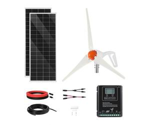 VEVOR Kit d'énergie éolienne et solaire 12V 400W, 2 panneaux solaires monocristallins 100W, éolienne 200W, contrôleur de système hybride MPPT pour applications hors réseau, camping-car, bateau, maison