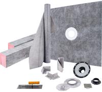 VEVOR Kit d'étanchéité pour douche, 1219,2 x 1219,2 mm, Kit d'étanchéité pour salle de bain avec bride centrale en ABS, grille en acier inoxydable de 10 cm, 2 seuils de douche découpables & truelle, b