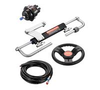 VEVOR Kit direction hydraulique hors-bord 90 CV, système de direction hydraulique pour marin avec volant, pompe de gouvernail, vérin de direction et 2 tuyaux pour bateaux monomoteurs à station unique