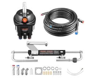 VEVOR Kit Direction Hydraulique Hors-bord 90 hp Système Direction Hydraulique Bateau pour Monomoteur Station Unique, avec Pompe Barre 6,9 MPa, Cylindre Verrouillage Bidirectionnel, Flexibles 7,3 m