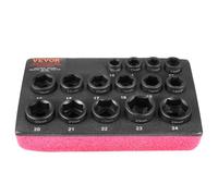 VEVOR Kit Douilles à Chocs Ultra-courtes 3/8", Métrique 10-24 mm, Kit pour Clé à Cliquet 15PCs, en Acier Allié Cr-Mo, 6 Pans, Marquages de Taille Faciles à Lire, pour la Réparation Automobile
