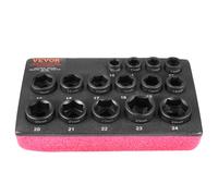 VEVOR Kit de douilles à chocs ultra-courtes 3/8" 15 pièces métrique 10–24 mm 6 pans Cr-Mo
