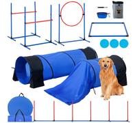 VEVOR Kit Équipements d'Entraînement Agilité pour Chien, Ensemble 7PCS, Parcours Obstacles pour Chiot, Haies Hautes Réglables, 6 Poteaux, 2 Tunnels, Anneau de Saut, Boîte Pause, Sifflet, Bol