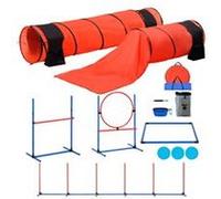 VEVOR Kit Équipements d'Entraînement Agilité pour Chien, Ensemble 7PCS, Parcours Obstacles pour Chiot, avec Haies Hautes Réglables, 6 Poteaux, 2 Tunnels, Anneau de Saut, Boîte Pause, Sifflet, Bol