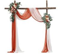 VEVOR Kit fleurs artificielles arche de mariage, 2 bouquets, 2 rideaux translucides, Orange/Blanc