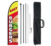 VEVOR Kit Mât de Drapeau Avec Plume Publicitaire Commercial, 1 Drapeau BURGERS, 1 Poteau, 1 Piquet de Sol, Hauteur Totale 498,5 cm Pour Entreprises, Événement Sportif, Activité Promotionnelle