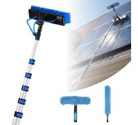 VEVOR Kit Nettoyage pour Panneaux Solaires 12 m Brosse Télescopique Nettoyage à Passage Eau Perche Alliage Alu pour Panneaux Solaires sur Toit, avec Tête de Brosse Rotative 180°, Distributeur de Savon