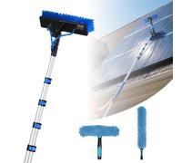 VEVOR Kit Nettoyage pour Panneaux Solaires 7,8 m Brosse Télescopique Nettoyage Passage Eau Perche Alliage Alu pour Panneaux Solaires sur Toit, avec Tête de Brosse Rotative 180°, Distributeur de Savon