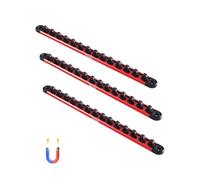 VEVOR Kit Organisateurs de Douilles en Rails Aluminium, Lot de 3, Plateaux de Douilles Métriques SAE 1/4'', 3/8'', 1/2'', avec Clips Rotatifs 360° pour Boîte Outils, Capacité 40 Douilles, Rouge & Noir