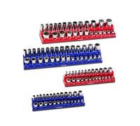 VEVOR Kit Organisateurs de Douilles Magnétiques, 4 Plateaux de Douilles Métriques SAE 1/4'', 3/8'', Étiquettes Transparentes, Capacité 108 Douilles Standard et Profondes Non Incluses, Bleu & Rouge