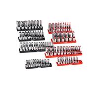 VEVOR Kit Organisateurs de Douilles Tige Haute, 8 Supports de Douilles Métriques SAE 1/4'', 3/8'', 1/2'', Étiquettes Transparentes, Capacité 176 Douilles Standard Profondes Non Incluses, Noir & Rouge