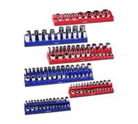 VEVOR Kit Organisateurs Douilles Magnétiques, 6 Plateaux de Douilles Métriques SAE 1/4'', 3/8'', 1/2'', Étiquettes Transparentes, Capacité 143 Douilles Standard Profondes Non Incluses, Bleu & Rouge