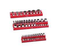 VEVOR Kit Organisateurs Douilles Magnétiques, Lot de 3, Plateaux de Douilles SAE 1/4'', 3/8'', 1/2'', avec Étiquettes Transparentes, Capacité 68 Douilles Standard et Profondes Non Incluses, Rouge
