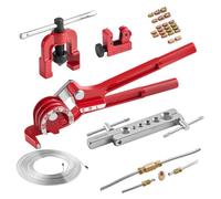 VEVOR Kit Outils d'Évasement de Tuyaux de Freins 45° Dudgeonnière Climatisation Dudgeonnage Simple avec Conduite de Frein Cuivrée 7,6 m x 4,76 mm, 20 Raccords 2 Unions, Cintreuse de Tube, Coupe-tube