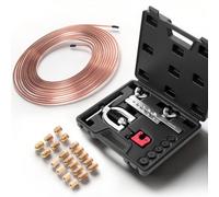 VEVOR Kit Outils d'Évasement de Tuyaux de Freins 45° Dudgeonnière Climatisation Dudgeonnage Simple Double avec Conduite Frein Cuivrée 7,6 m x 4,76 mm, 16 Raccords 4 Unions, Coupe-tube, 5 Adaptateurs