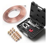 VEVOR Kit Outils d'Évasement de Tuyaux de Freins 45° Dudgeonnière Climatisation Dudgeonnage Simple Double avec Conduite Frein Cuivrée 7,6 m x 4,76 mm, 16 Raccords 4 Unions, Coupe-tube, 5 Adaptateurs
