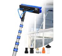 VEVOR Kit Perche Télescopique Nettoyage Panneaux Solaires Extensible à 11 m, avec Tête de Brosse PP Rotative 180°, Tuyau 20 m, Outil de Nettoyage Alimentée en Eau, pour Vitres Domestique, Extérieur