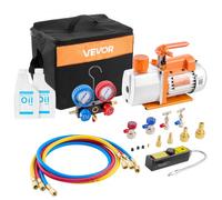 VEVOR Kit Pompe à Vide et Manomètre 7 CFM 198 L/min Pompe à Vide Climatisation à Palettes Rotatives 2 Étages avec Sac de Transport Compatible R134a R22 R410a pour Climatiseurs Automobiles Domestiques