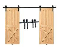 VEVOR Kit Quincaillerie de Porte Coulissante de Grange 244 cm Rail Porte Coulissante Convient Double Porte Largeur 1,12-1,32 m Épaisseur 32-45 mm Charge 150 kg Poulie Silencieuse Forme J pour Maison