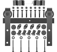 VEVOR Kit Quincaillerie Porte Double 183 cm Quincaillerie Porte Suspendue 150 kg Rail Porte Coulissante Acier Carbone 4 Cintres 6x4x30 cm Épaisseur Porte 35-45 mm pour Portes 91,5 cm Chambre Garages