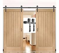 VEVOR Kit Quincaillerie Porte Double 366 cm Suspendue 150 kg Rail Porte Coulissante Acier Carbone 4 Cintres 6x4x30 cm Épaisseur Porte 35-45 mm pour Portes 183 cm Chambre Garages